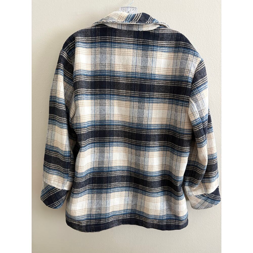 Kensie Jeans Shacket Oversized Plaid Flannel Shirt Jacket Blue Cream Size S - Picture 4 of 9